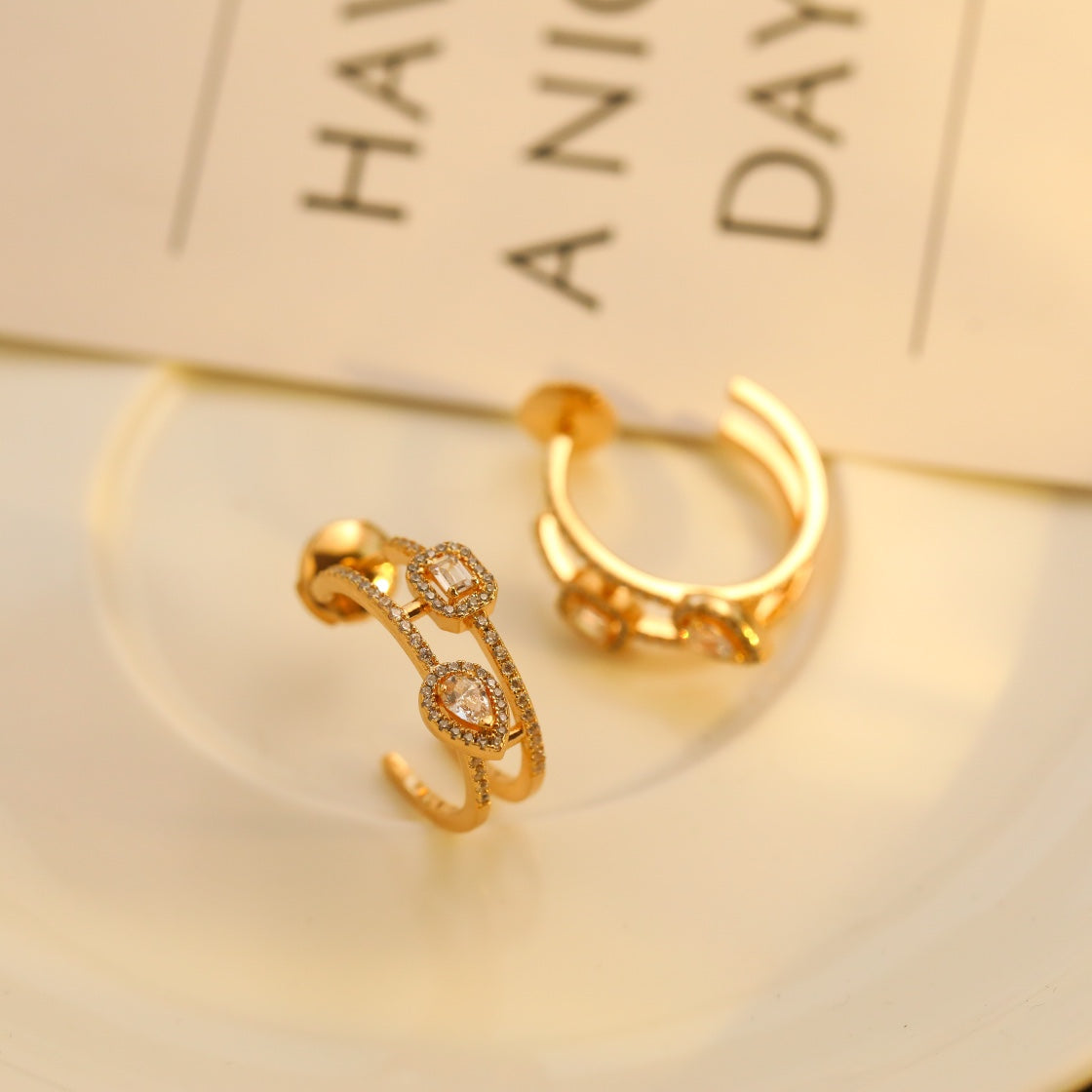 [Lumi Jewelery]CREOLES MY TWIN 2 RANGS SILVER DIAMOND EARRINGS