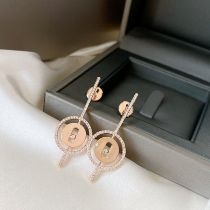 [Lumi Jewelery]LUCKY MOVE ARROW PINK GOLD DIAMOND EARRINGS