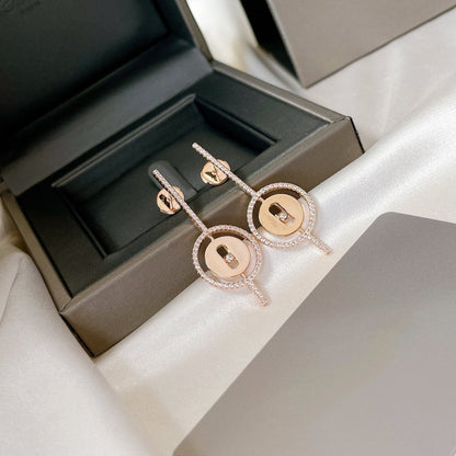[Lumi Jewelery]LUCKY MOVE ARROW PINK GOLD DIAMOND EARRINGS