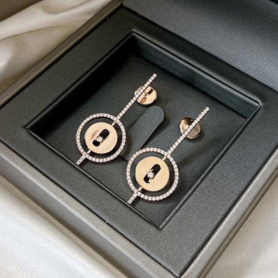 [Lumi Jewelery]LUCKY MOVE ARROW PINK GOLD DIAMOND EARRINGS