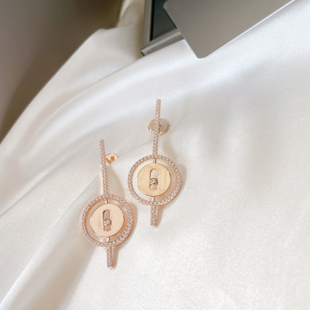 [Lumi Jewelery]LUCKY MOVE ARROW PINK GOLD DIAMOND EARRINGS