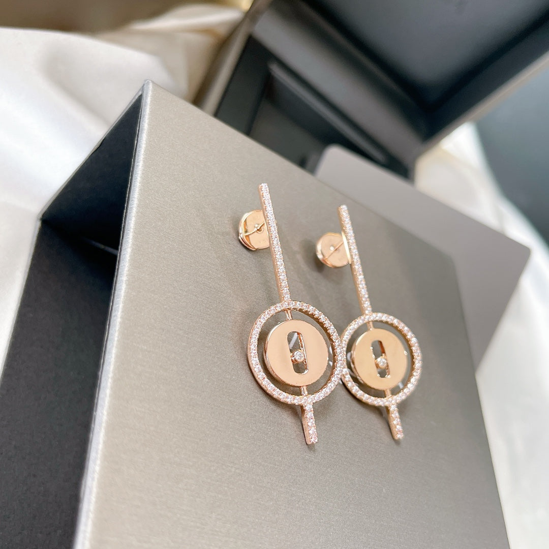 [Lumi Jewelery]LUCKY MOVE ARROW PINK GOLD DIAMOND EARRINGS