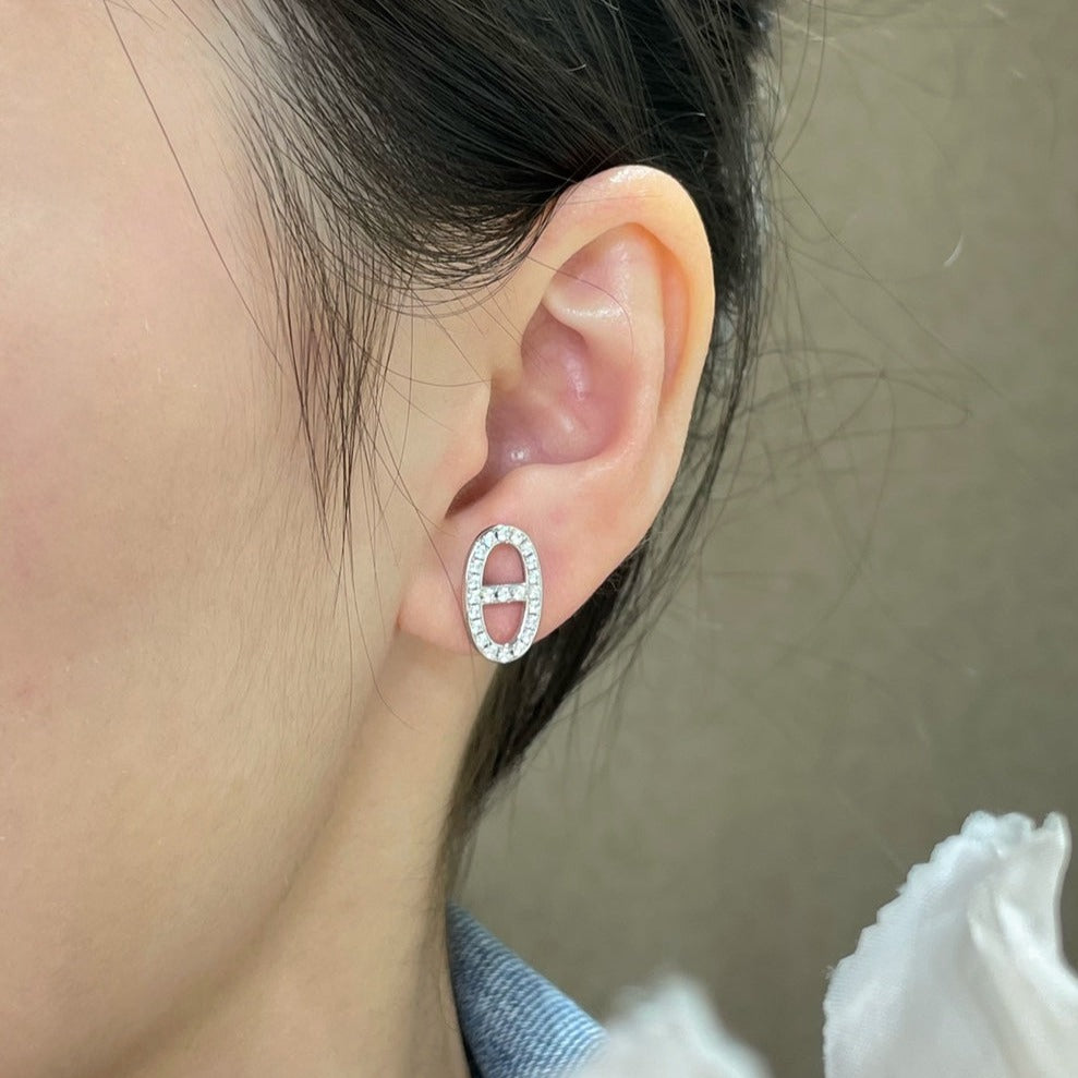 [Lumi Jewelry]HM FULL DIAMOND PIG NOSE STUD EARRINGS