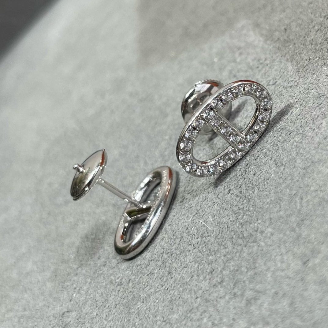 [Lumi Jewelry]HM FULL DIAMOND PIG NOSE STUD EARRINGS