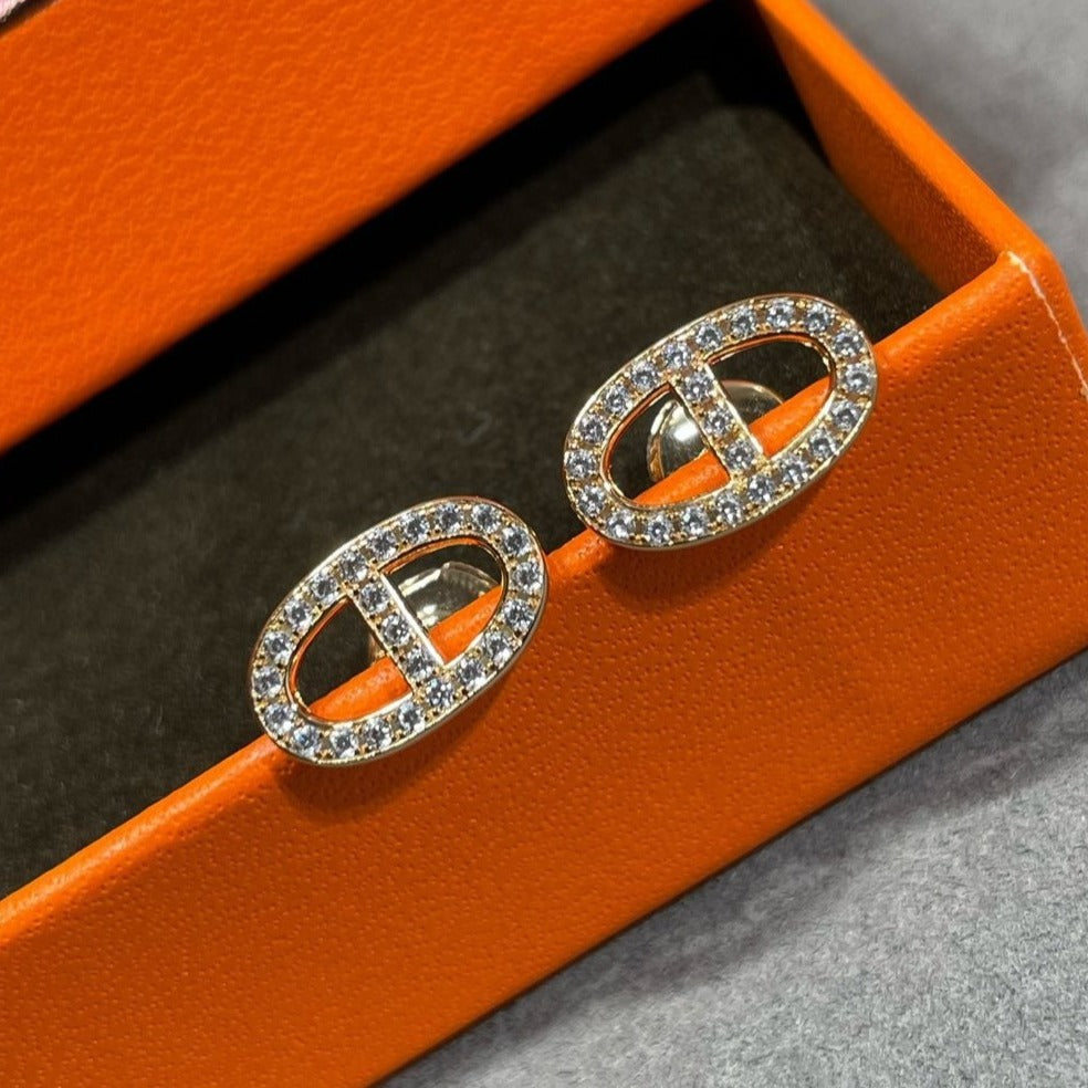 [Lumi Jewelry]HM FULL DIAMOND PIG NOSE STUD EARRINGS