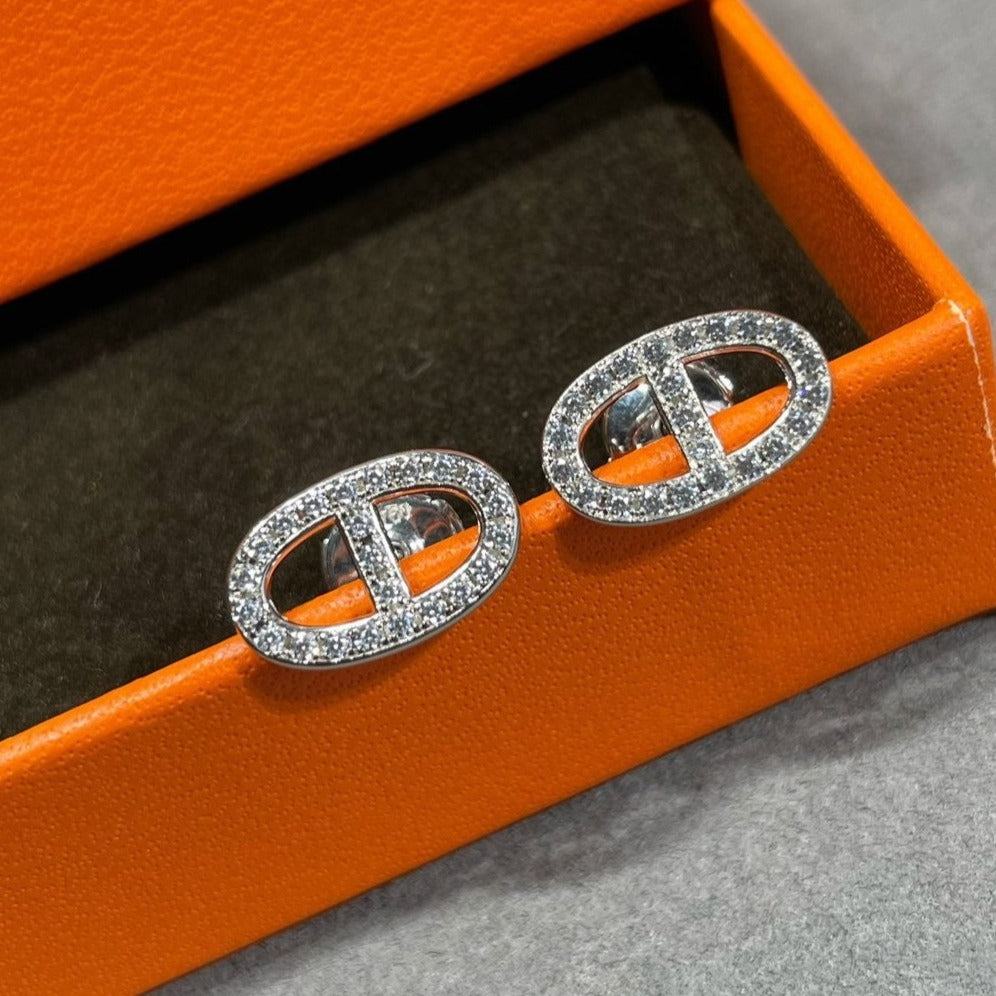 [Lumi Jewelry]HM FULL DIAMOND PIG NOSE STUD EARRINGS