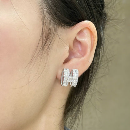 [Lumi Jewelry]H STUD EARRINGS WITH SILVER DIAMONDS
