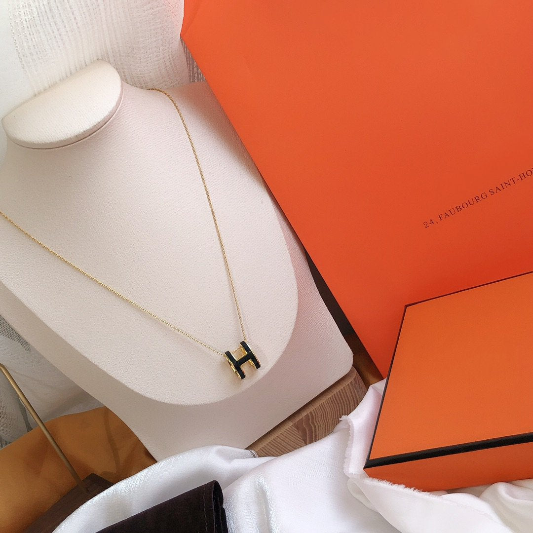 [Lumi Jewelry]HM CLIC BLACK ENAMEL GOLD NECKLACE