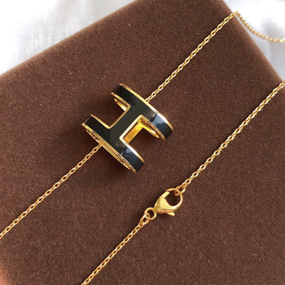[Lumi Jewelry]HM CLIC BLACK ENAMEL GOLD NECKLACE