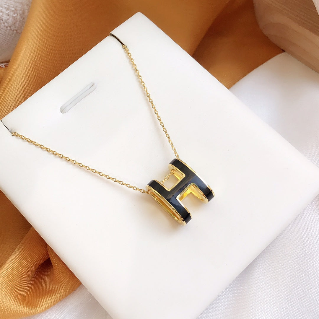 [Lumi Jewelry]HM CLIC BLACK ENAMEL GOLD NECKLACE