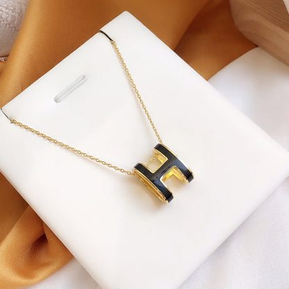[Lumi Jewelry]HM CLIC BLACK ENAMEL GOLD NECKLACE