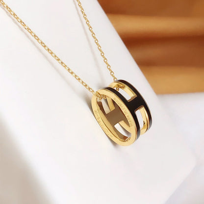 [Lumi Jewelry]HM CLIC BLACK ENAMEL GOLD NECKLACE
