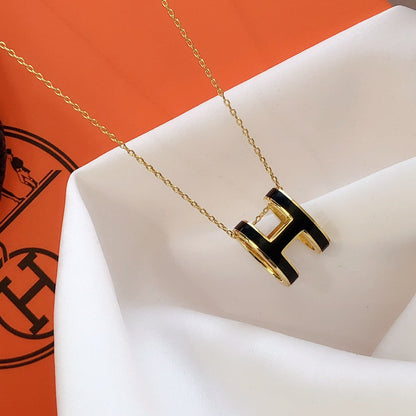 [Lumi Jewelry]HM CLIC BLACK ENAMEL GOLD NECKLACE