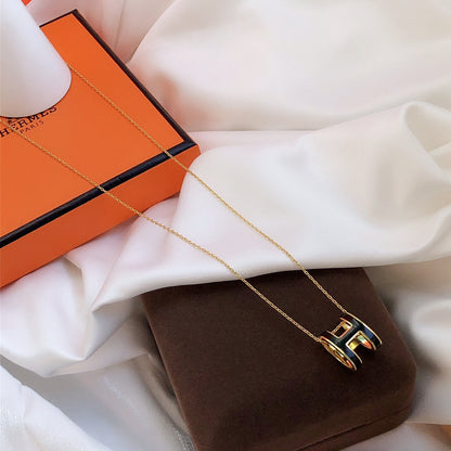 [Lumi Jewelry]HM CLIC BLACK ENAMEL GOLD NECKLACE
