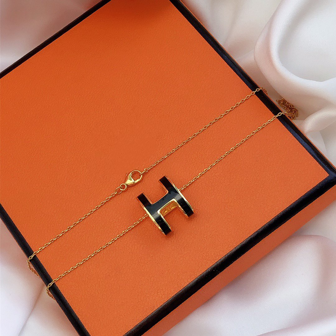 [Lumi Jewelry]HM CLIC BLACK ENAMEL GOLD NECKLACE