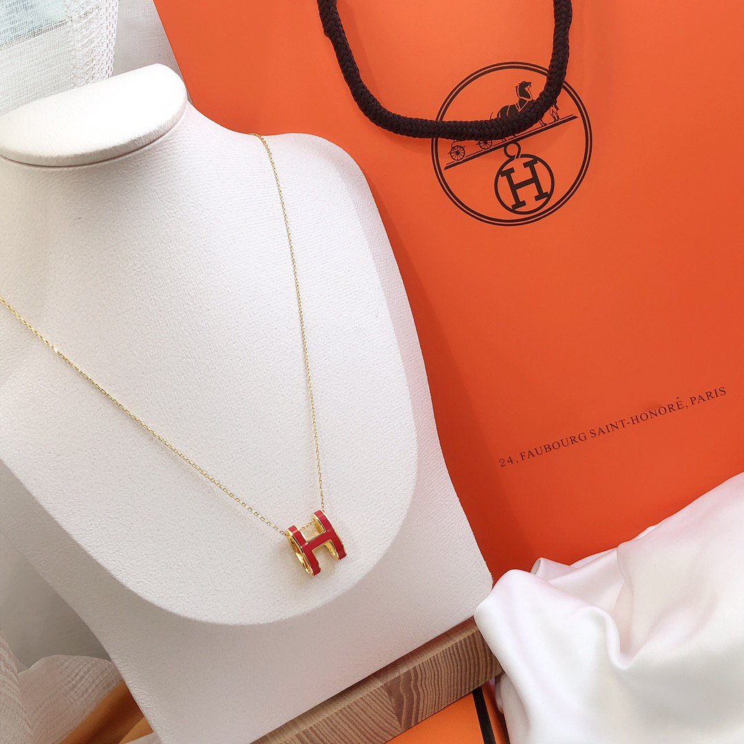 [Lumi Jewelry]HM CLIC RED ENAMEL GOLD NECKLACE