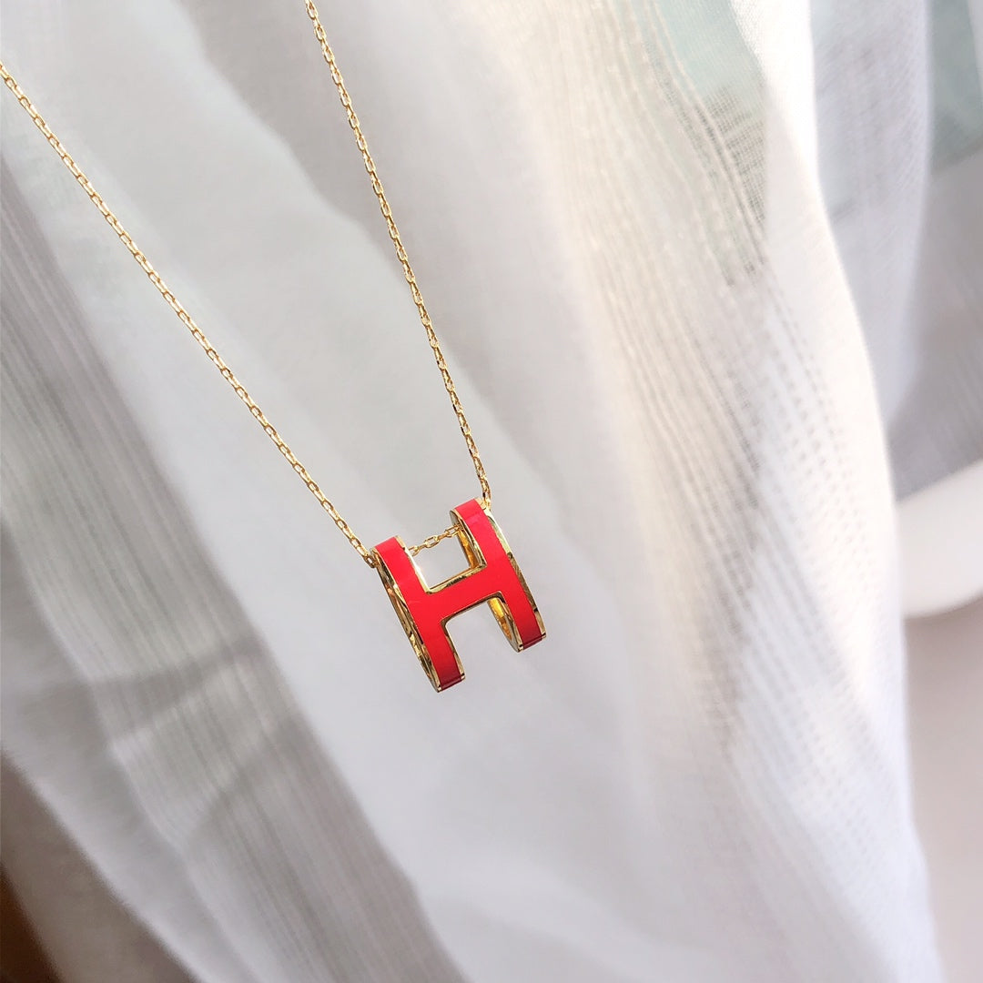 [Lumi Jewelry]HM CLIC RED ENAMEL GOLD NECKLACE