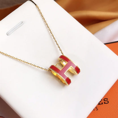 [Lumi Jewelry]HM CLIC RED ENAMEL GOLD NECKLACE