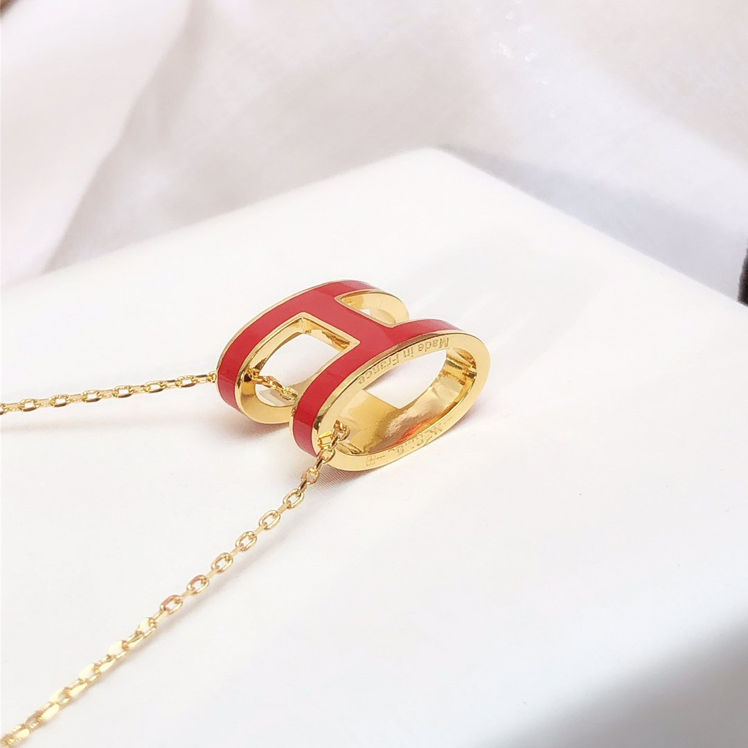 [Lumi Jewelry]HM CLIC RED ENAMEL GOLD NECKLACE