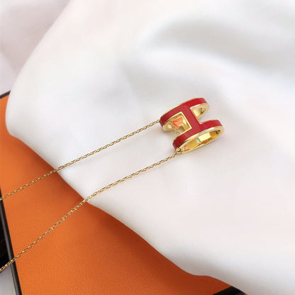 [Lumi Jewelry]HM CLIC RED ENAMEL GOLD NECKLACE