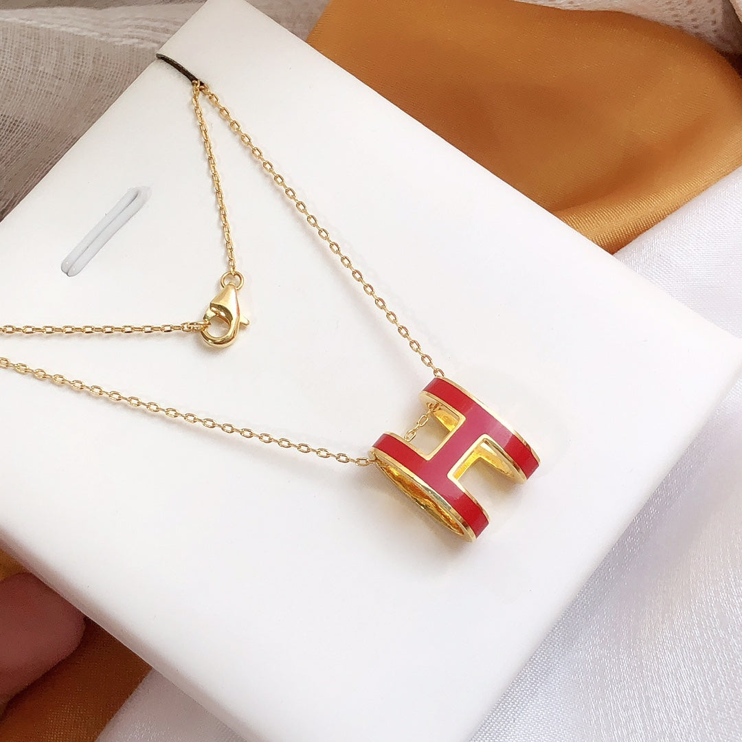 [Lumi Jewelry]HM CLIC RED ENAMEL GOLD NECKLACE
