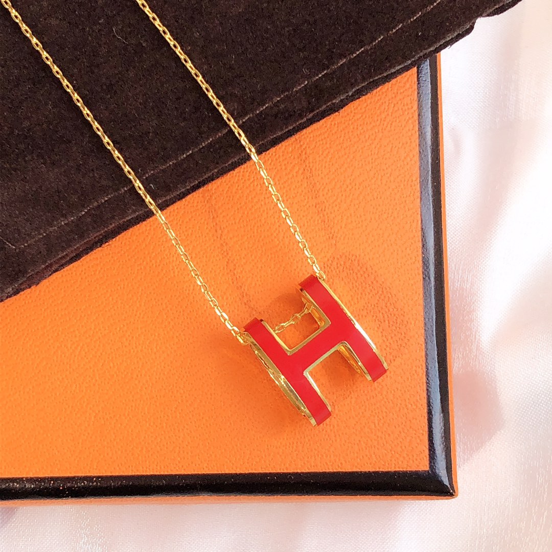 [Lumi Jewelry]HM CLIC RED ENAMEL GOLD NECKLACE