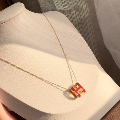 [Lumi Jewelry]HM CLIC RED ENAMEL GOLD NECKLACE