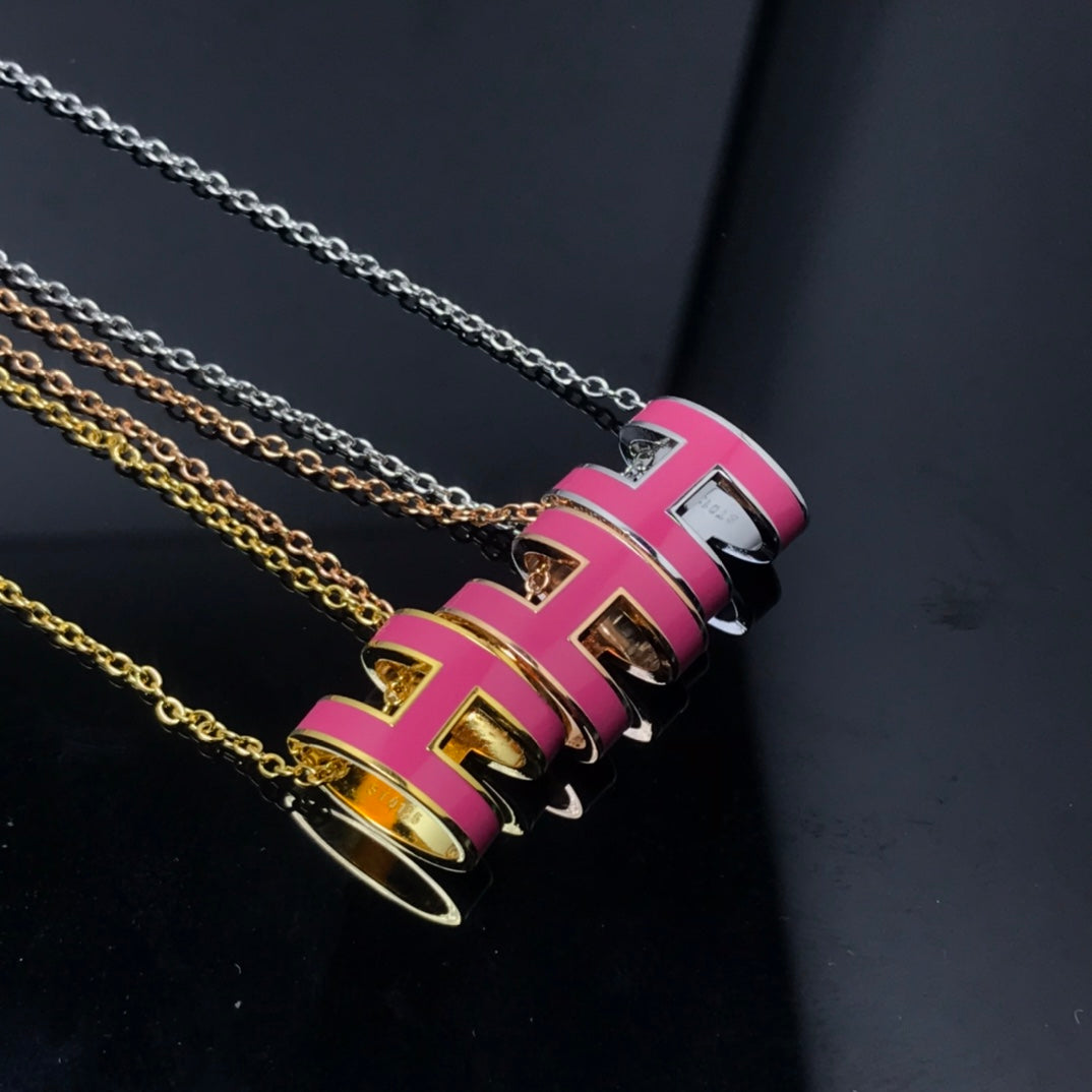 [Lumi Jewelry]H NECKLACE PINK