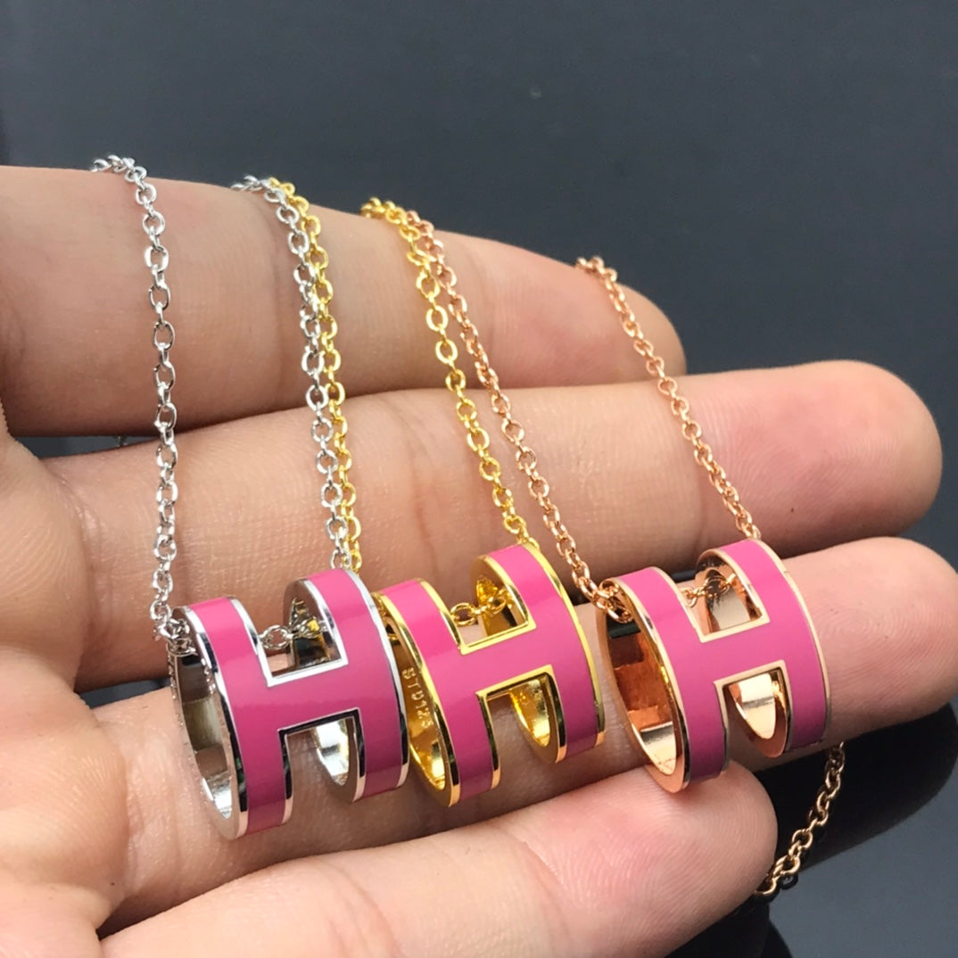 [Lumi Jewelry]H NECKLACE PINK