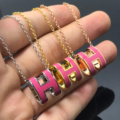 [Lumi Jewelry]H NECKLACE PINK