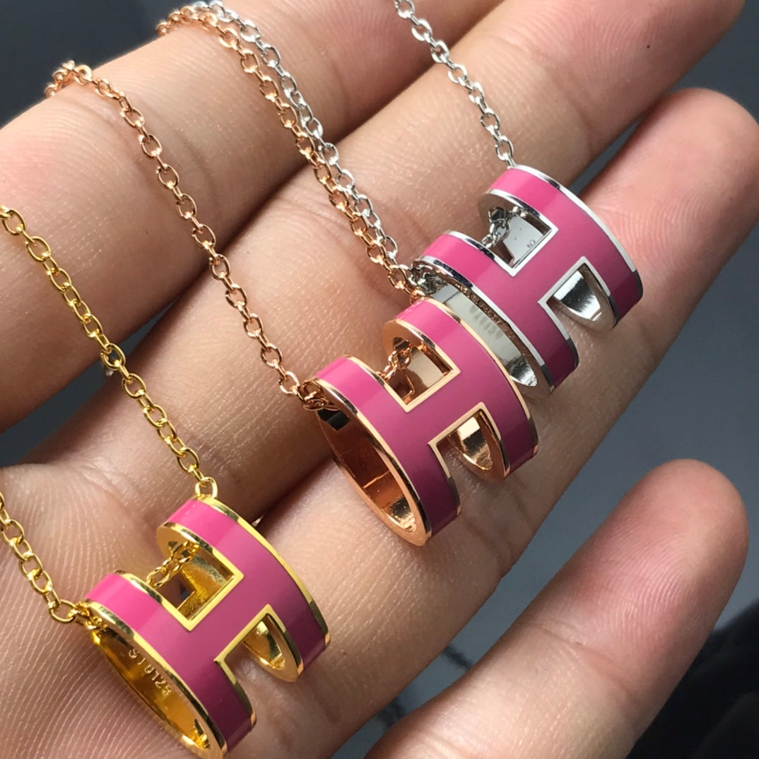 [Lumi Jewelry]H NECKLACE PINK