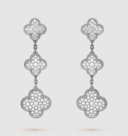 [Lumi Jewelry]CLOVER 3 MOTIF DIAMOND SILVER DROP EARRINGS