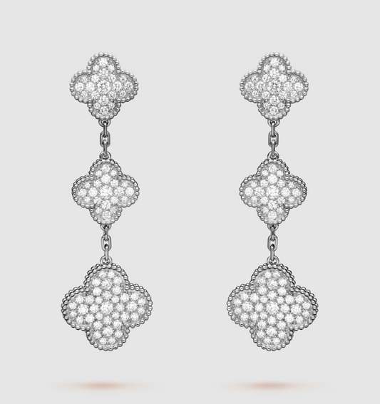 [Lumi Jewelry]CLOVER 3 MOTIF DIAMOND SILVER DROP EARRINGS
