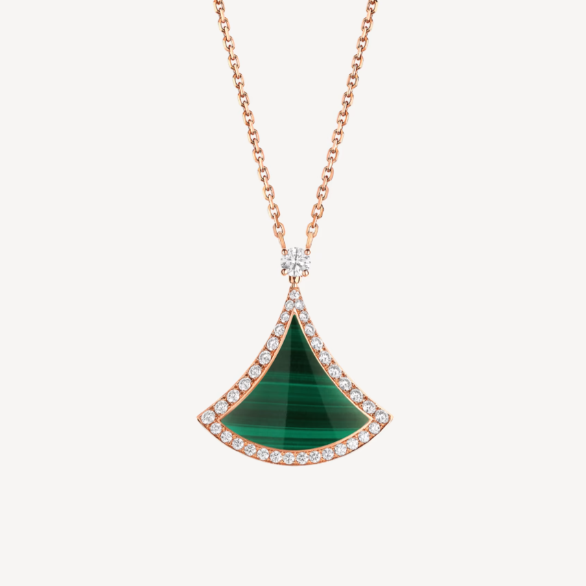 [Lumi Jewelry]DREAM MALACHITE DIAMOND PAVED PINK GOLD NECKLACE