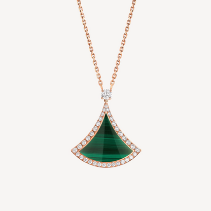 [Lumi Jewelry]DREAM MALACHITE DIAMOND PAVED PINK GOLD NECKLACE