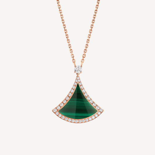 [Lumi Jewelry]DREAM MALACHITE DIAMOND PAVED PINK GOLD NECKLACE