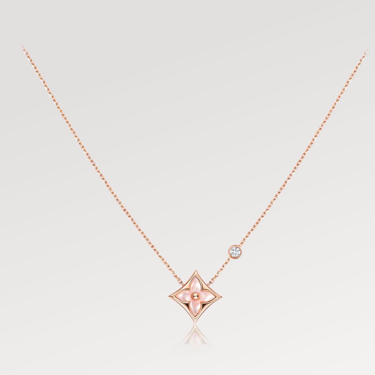 [Lumi Jewelry]STAR PINK MOP 1 DIAMOND PINK GOLD NECKLACE