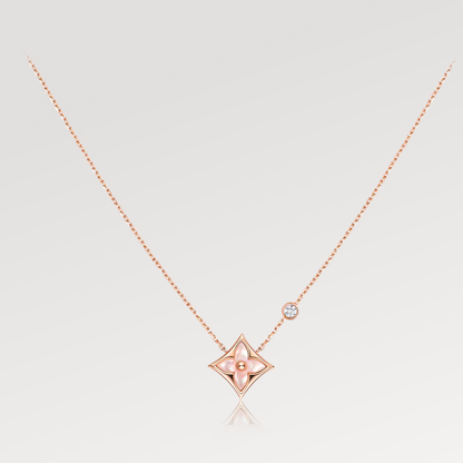 [Lumi Jewelry]STAR PINK MOP 1 DIAMOND PINK GOLD NECKLACE