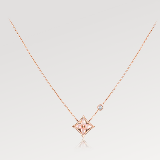 [Lumi Jewelry]STAR PINK MOP 1 DIAMOND PINK GOLD NECKLACE