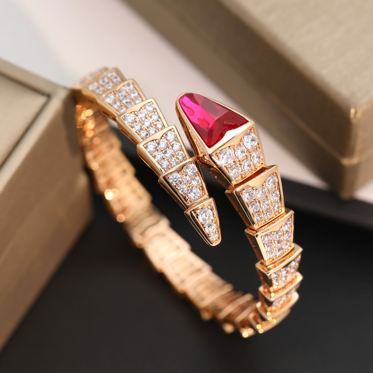 [Lumi Jewelry]Serpenti Viper Bracelet with Rubellite & Full Pavé Diamonds
