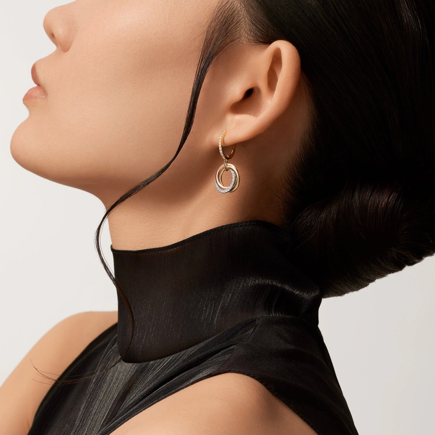 [Lumi Jewelry]TRINITY HALF DIAMOND  EARRINGS