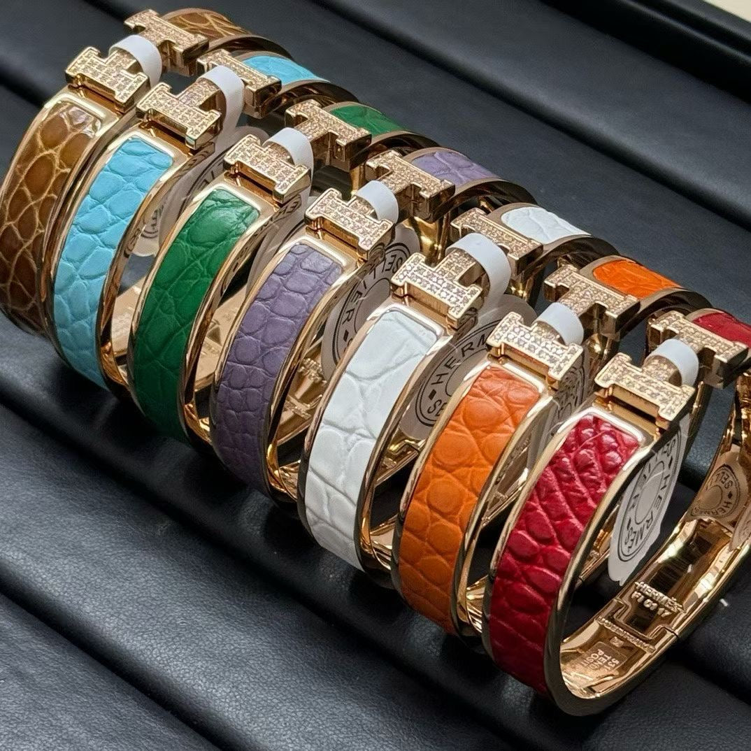 [Lumi Jewellery]New H Full Diamond Bracelet, Luxury Premium Version, Genuine Crocodile Leather