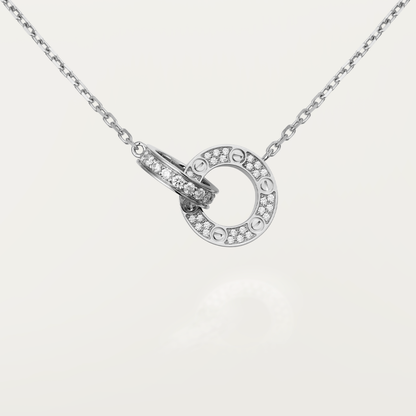 [Lumi Jewelry]LOVE 7.6MM NECKLACE ROSE GOLD AND SILVER  FULL DIAMOND