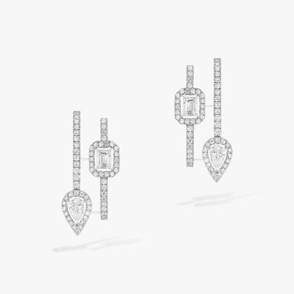[Lumi Jewelery]CREOLES MY TWIN 2 RANGS SILVER DIAMOND EARRINGS
