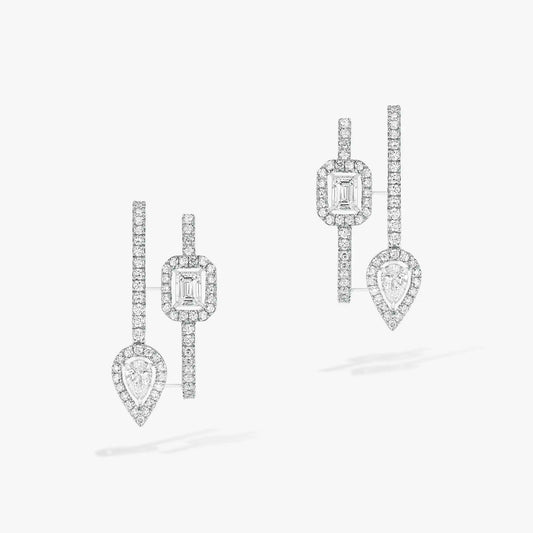 [Lumi Jewelery]CREOLES MY TWIN 2 RANGS SILVER DIAMOND EARRINGS