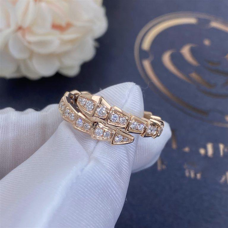 [Lumi Jewelry]SERPENTI RING PINK GOLD DIAMOND PAVED 4MM