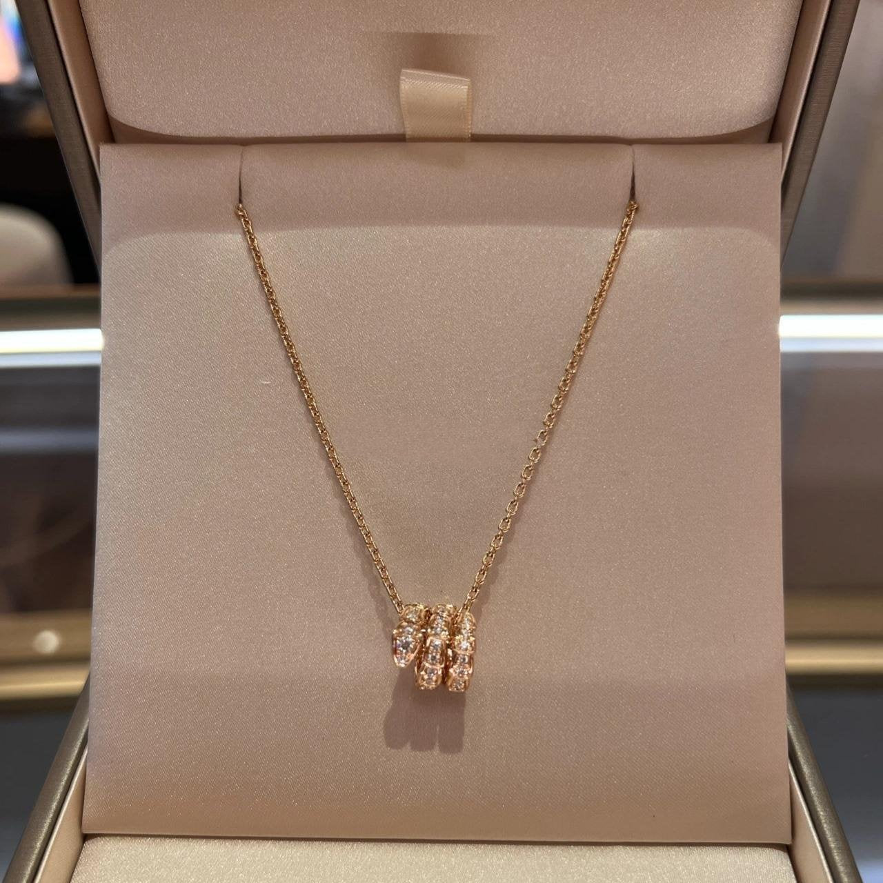 [Lumi Jewelry]SERPENTI PINK GOLD NECKLACE DOUBLE RING DIAMOND