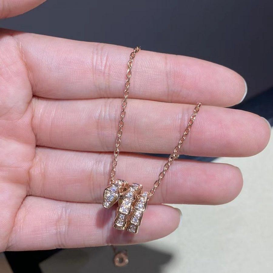 [Lumi Jewelry]SERPENTI PINK GOLD NECKLACE DOUBLE RING DIAMOND