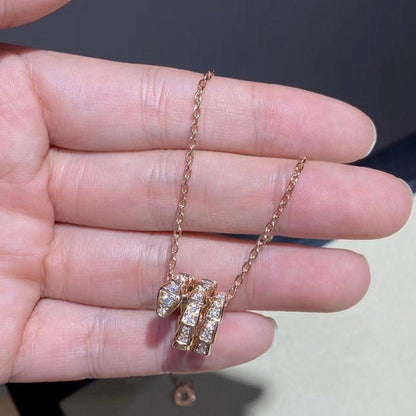 [Lumi Jewelry]SERPENTI PINK GOLD NECKLACE DOUBLE RING DIAMOND