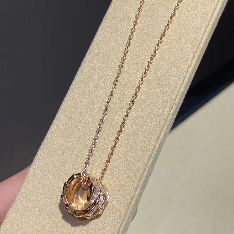 [Lumi Jewelry]SERPENTI PINK GOLD NECKLACE DOUBLE RING DIAMOND